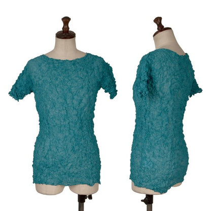 ISSEY MIYAKE FETE Pleated T-Shirt Turquoise Size 2