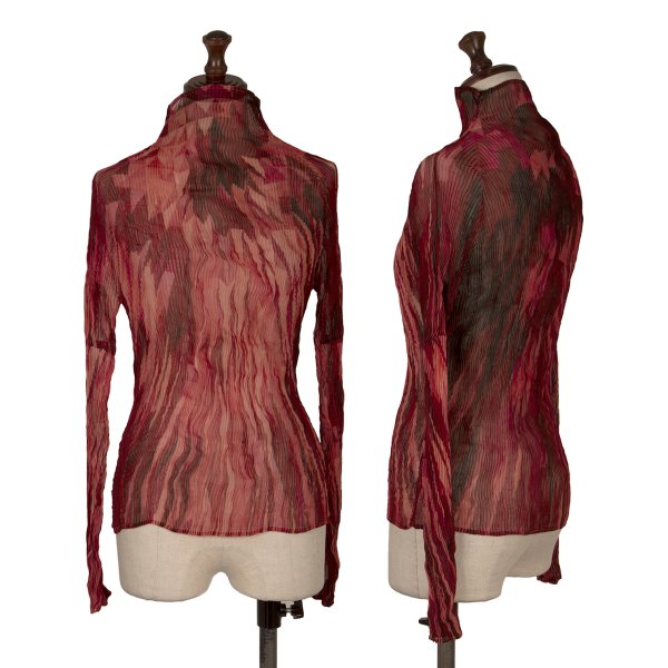 ISSEY MIYAKE Gradient Print Sheer Pleated Top Red Size 2