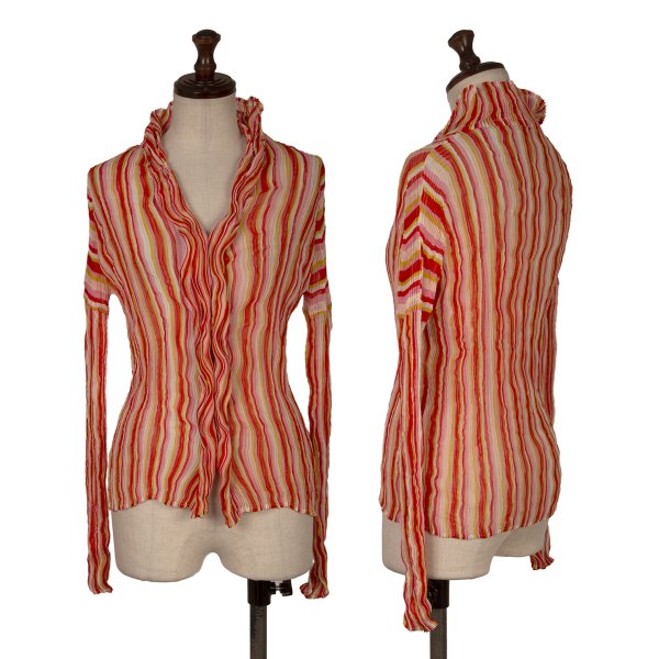 ISSEY MIYAKE Multi-Color Sheer Pleated Blouse Multi Shirt Size 2