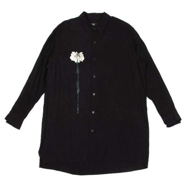 B Yohji Yamamoto 20AW Floral Print Rayon Shirt Black Size 2