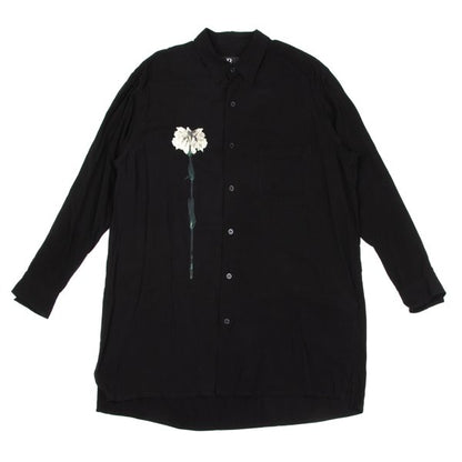 B Yohji Yamamoto 20AW Floral Print Rayon Shirt Black Size 2