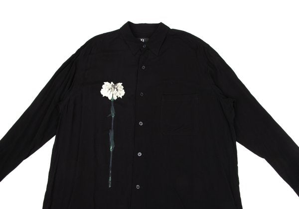 B Yohji Yamamoto 20AW Floral Print Rayon Shirt Black Size 2