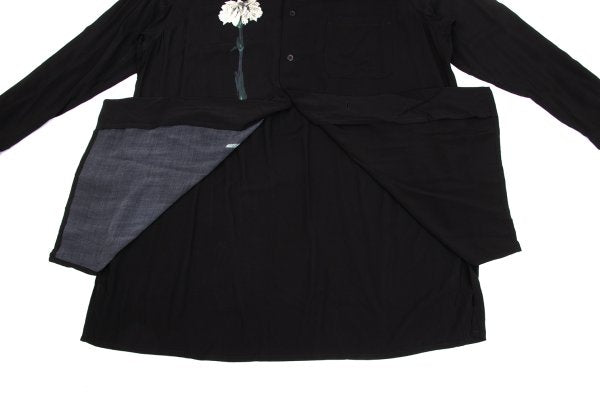 B Yohji Yamamoto 20AW Floral Print Rayon Shirt Black Size 2