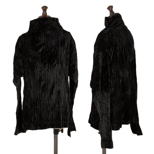 ISSEY MIYAKE Pleated Velour High Neck Top Black Size M