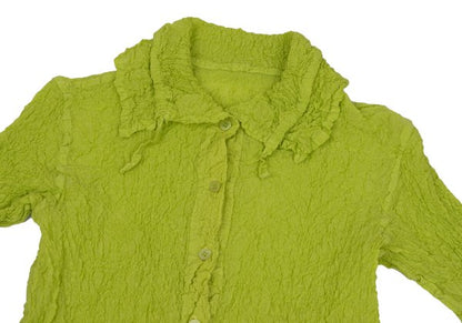 ISSEY MIYAKE me Cauliflower String Button Up Green Shirt Size F