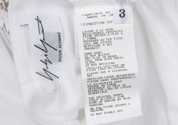 Yohji Yamamoto POUR HOMME Feather Print T-Shirt White Size 3