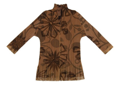 PLEATS PLEASE Mesh Layered Floral Blouse Brown Size 3
