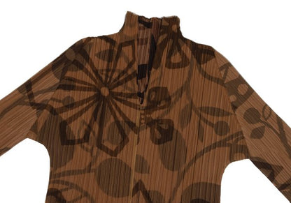 PLEATS PLEASE Mesh Layered Floral Blouse Brown Size 3