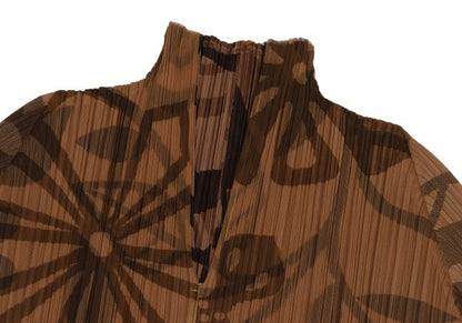 PLEATS PLEASE Mesh Layered Floral Blouse Brown Size 3