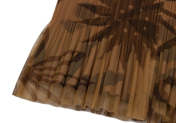 PLEATS PLEASE Mesh Layered Floral Blouse Brown Size 3