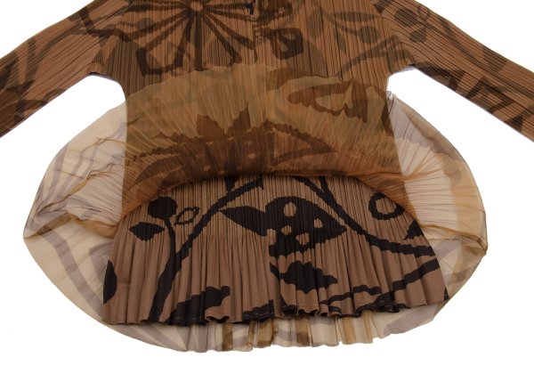 PLEATS PLEASE Mesh Layered Floral Blouse Brown Size 3
