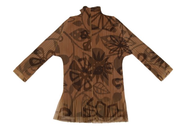 PLEATS PLEASE Mesh Layered Floral Blouse Brown Size 3