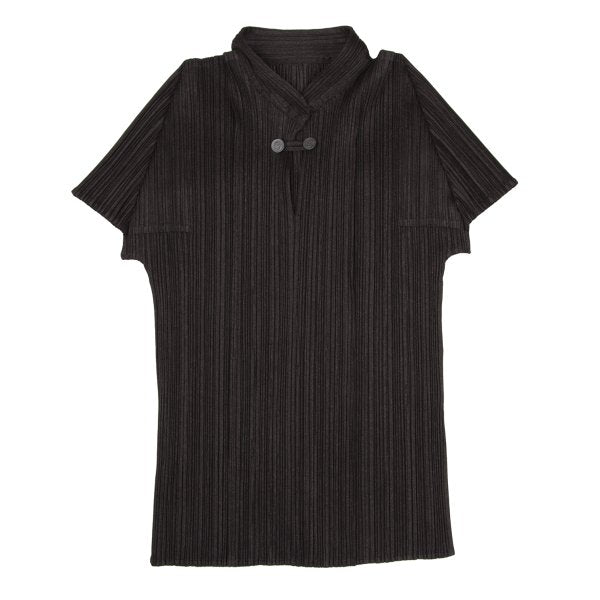 PLEATS PLEASE Metal Button Band Neck Blouse Brown Size 3