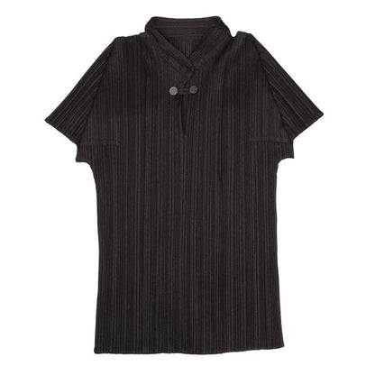 PLEATS PLEASE Metal Button Band Neck Blouse Brown Size 3