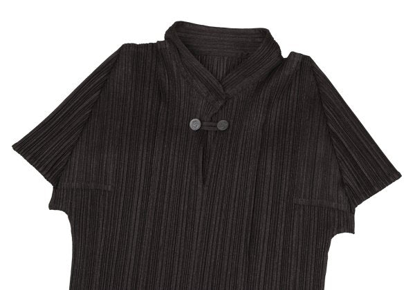 PLEATS PLEASE Metal Button Band Neck Blouse Brown Size 3