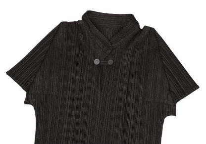 PLEATS PLEASE Metal Button Band Neck Blouse Brown Size 3