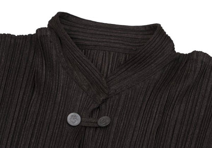 PLEATS PLEASE Metal Button Band Neck Blouse Brown Size 3