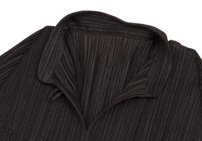 PLEATS PLEASE Metal Button Band Neck Blouse Brown Size 3
