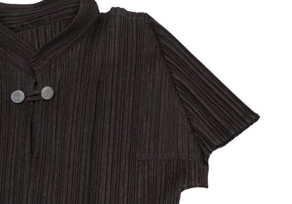 PLEATS PLEASE Metal Button Band Neck Blouse Brown Size 3