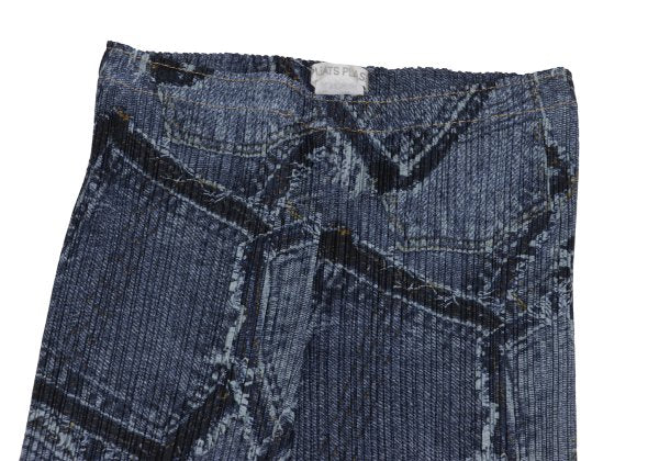PLEATS PLEASE Patchwork Denim Print Jeans Indigo Size 1
