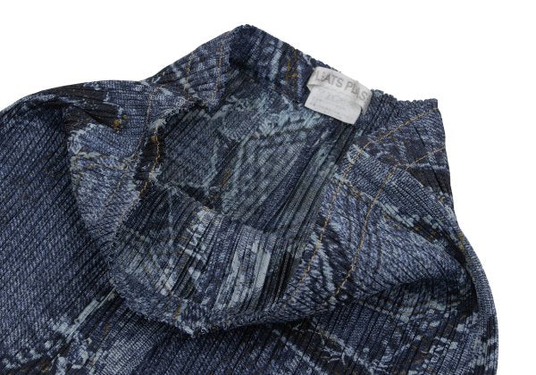 PLEATS PLEASE Patchwork Denim Print Jeans Indigo Size 1