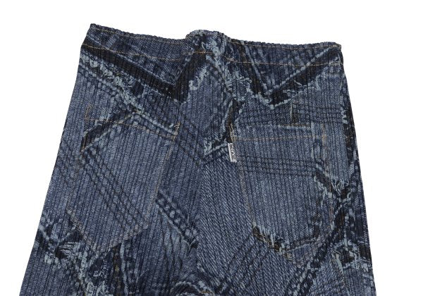 PLEATS PLEASE Patchwork Denim Print Jeans Indigo Size 1