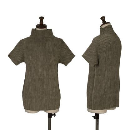 HIROKO BIS Polyester Pleated High Neck T-Shirt Khaki Size 9