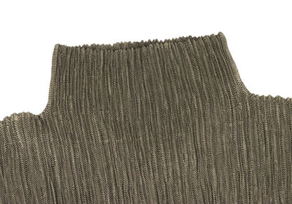 HIROKO BIS Polyester Pleated High Neck T-Shirt Khaki Size 9