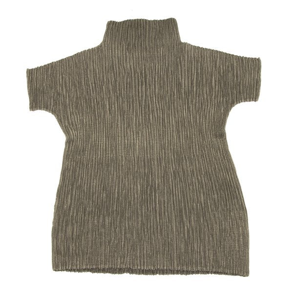 HIROKO BIS Polyester Pleated High Neck T-Shirt Khaki Size 9