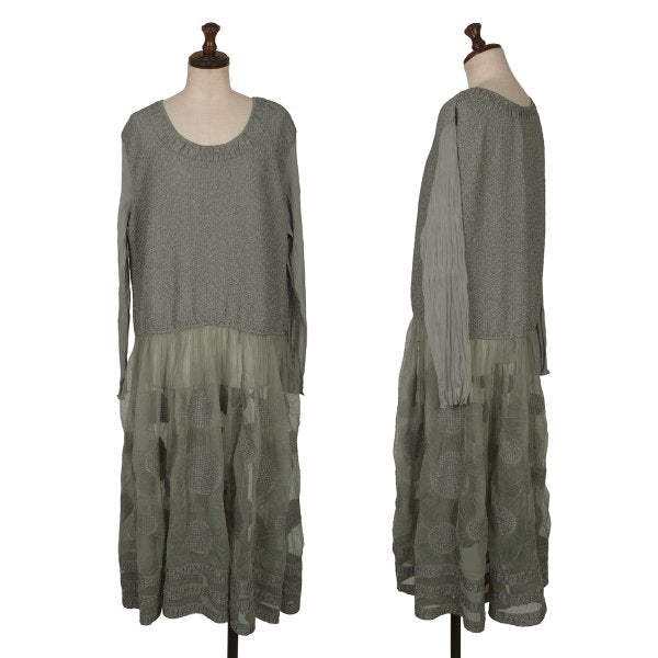 HIROKO BIS Dot Tulle Panel Midi Dress Grey Size 13AB