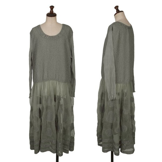 HIROKO BIS Dot Tulle Panel Midi Dress Grey Size 13AB
