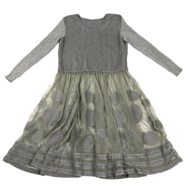 HIROKO BIS Dot Tulle Panel Midi Dress Grey Size 13AB