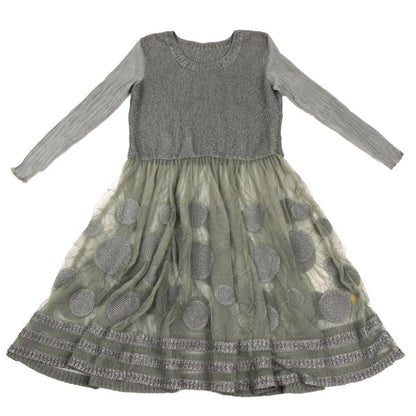 HIROKO BIS Dot Tulle Panel Midi Dress Grey Size 13AB