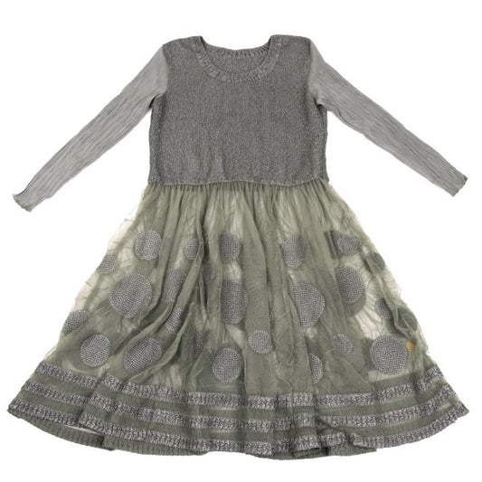HIROKO BIS Dot Tulle Panel Midi Dress Grey Size 13AB