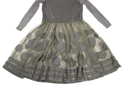 HIROKO BIS Dot Tulle Panel Midi Dress Grey Size 13AB