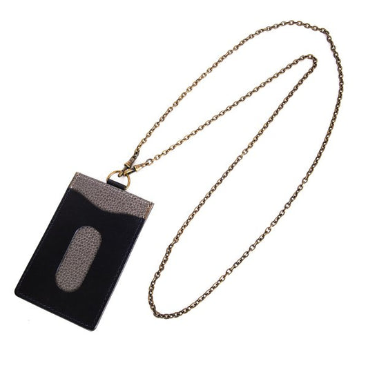 LIMI feu Leather Chain Pass Case Navy Charcoal