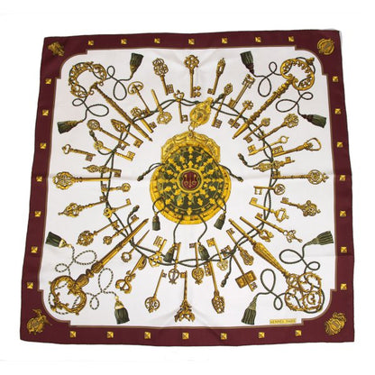 HERMES LES CLES Carré Scarf White/Bordeaux