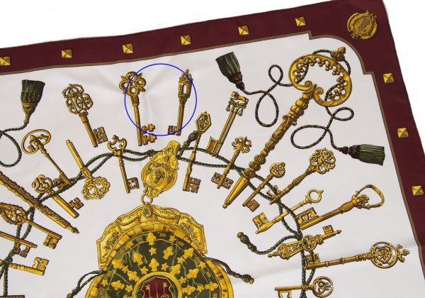 HERMES LES CLES Carré Scarf White/Bordeaux