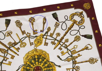 HERMES LES CLES Carré Scarf White/Bordeaux