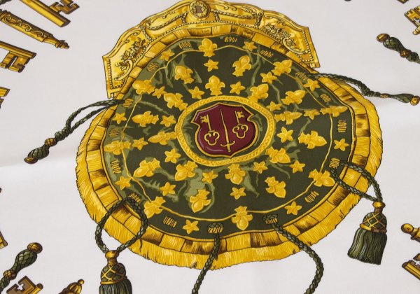 HERMES LES CLES Carré Scarf White/Bordeaux