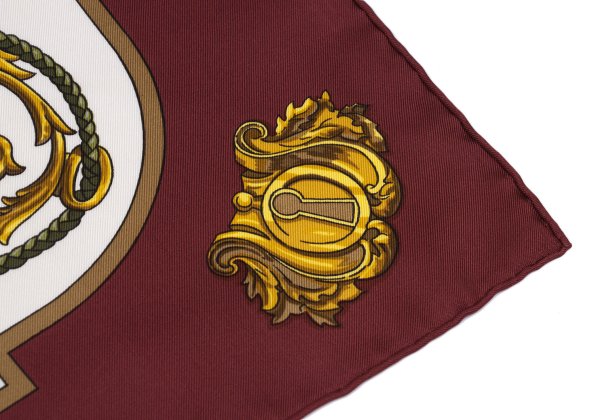 HERMES LES CLES Carré Scarf White/Bordeaux