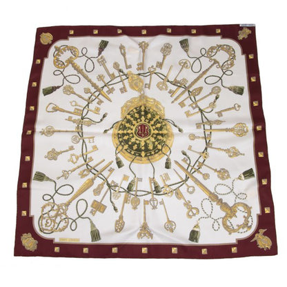 HERMES LES CLES Carré Scarf White/Bordeaux