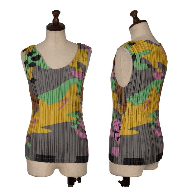 ISSEY MIYAKE Graphic Print Pleated Tank Top Multi Size M