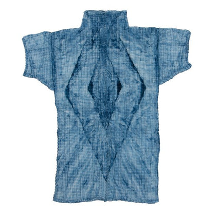 ISSEY MIYAKE Graphic Print Pleated T-Shirt Blue/White Size M