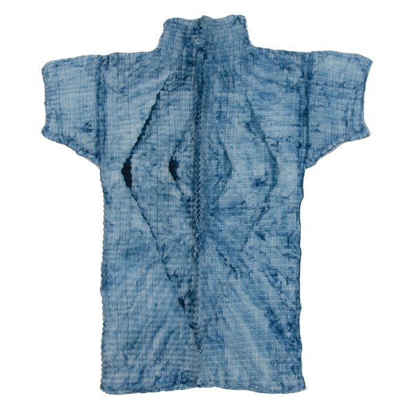 ISSEY MIYAKE Graphic Print Pleated T-Shirt Blue/White Size M