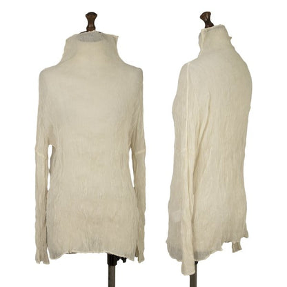 ISSEY MIYAKE Pleated Sheer High Neck Top Ivory Size M