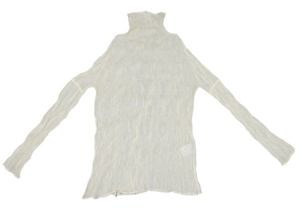 ISSEY MIYAKE Pleated Sheer High Neck Top Ivory Size M