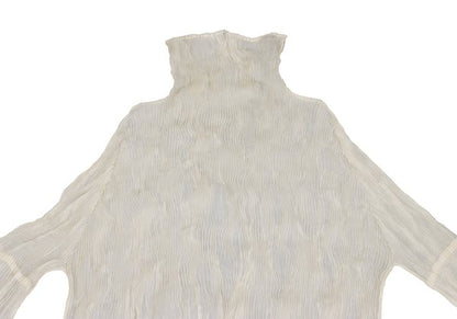 ISSEY MIYAKE Pleated Sheer High Neck Top Ivory Size M