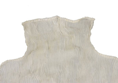 ISSEY MIYAKE Pleated Sheer High Neck Top Ivory Size M