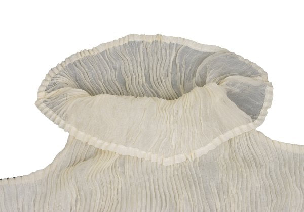 ISSEY MIYAKE Pleated Sheer High Neck Top Ivory Size M